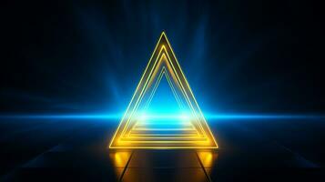 cool bleu géométrique triangulaire figure Contexte avec une Jaune néon laser lumière photo