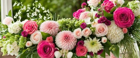 floral concept Contexte fermer magnifique fleurs décor dans mariage environnement établi avec ai génératif photo