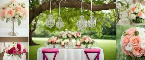 mariage concept Contexte assortiment magnifique collage floral décor dans luxe environnement établi avec ai génératif photo