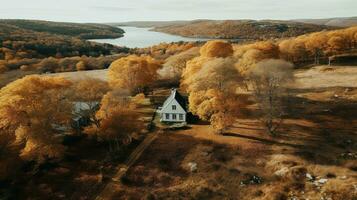 génératif ai, l'automne esthétique paysage panorama, en sourdine neutre couleurs. photo