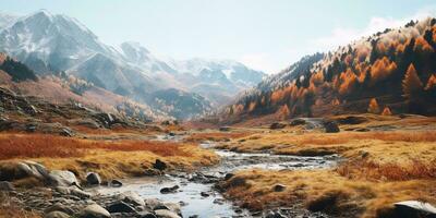 génératif ai, l'automne esthétique paysage panorama, en sourdine neutre couleurs. photo