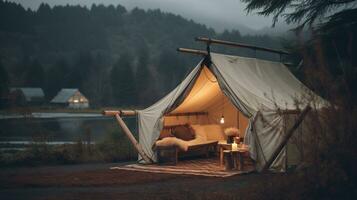 génératif ai, camping Extérieur concept dans neutre en sourdine couleurs, touristique camp photo