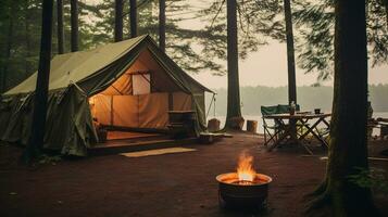 génératif ai, camping Extérieur concept dans neutre en sourdine couleurs, touristique camp photo