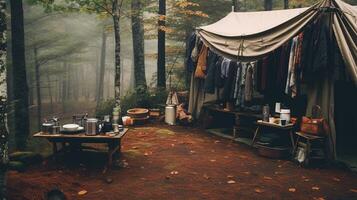 génératif ai, camping Extérieur concept dans neutre en sourdine couleurs, touristique camp photo