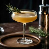 whisky acide cocktail. cocktail avec Orange jus et Romarin sur une en bois tableau. ai généré. photo