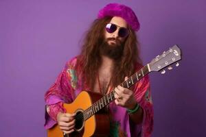 élégant hippie des lunettes de soleil la musique jouer. produire ai photo