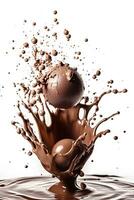 une Chocolat Balle éclaboussure isolé sur blanc Contexte photo