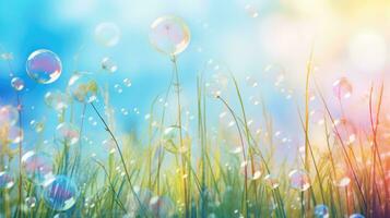 Naturel Contexte avec été vert Prairie et savon bulles photo