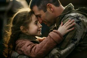 militaire réunion père fille. produire ai photo