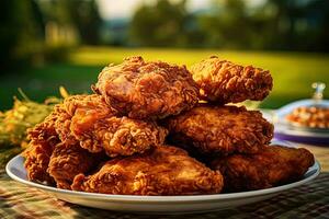 frit poulet ailes avec kethcup, génératif ai photo