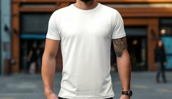 blanc T-shirt maquette modèle pour homme photo