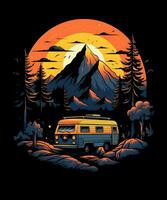 Montagne été camping T-shirt conception Contexte photo