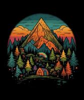 Montagne été camping T-shirt conception Contexte photo