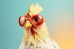 poulet des lunettes de soleil drôle. produire ai photo