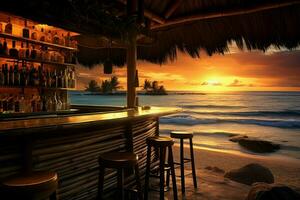 attrayant plage bar le coucher du soleil Extérieur. produire ai photo