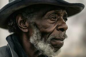 noir homme vieux avec chapeau portrait. produire ai photo