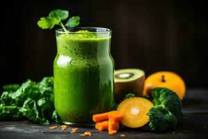 smoothie fermer composition de des fruits, des légumes et verre de désintoxication boisson photo