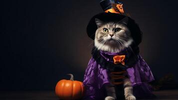 photo de une mignonne chat portant une Halloween costume. génératif ai