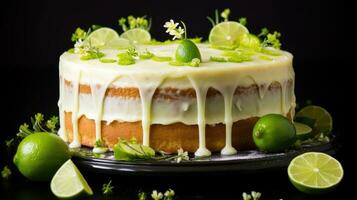 délicieux citron vert gâteau avec Frais citron vert tranches photo