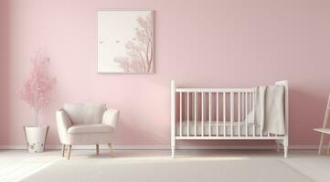 simple, rose bébé chambre avec lit bébé et tapis. photo