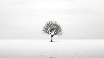 incorporant solitude - monochromatique image de une seul arbre moulage ombres contre une rigide blanc Contexte ai génératif photo