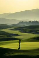 expérience de le golf au milieu de le vaste étendue de la nature et magnifiquement allumé paysage ai génératif photo