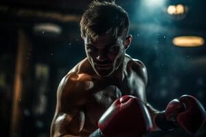 sous le boxe bague lumières - une récit de force et détermination ai génératif photo