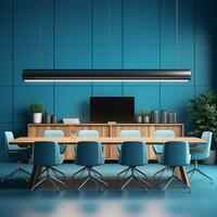 lisse meubles dans une vibrant moderne Bureau avec neutre palette et technologie gadgets ai génératif photo