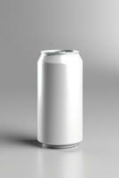un soda pouvez maquette blanc avec nuances blanc arrière-plan, ai généré photo