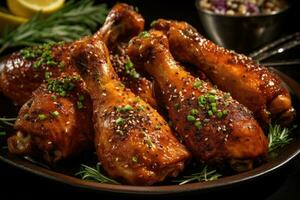 épicé poulet pilons avec herbes recette de manière complexe détaillé, ai généré photo