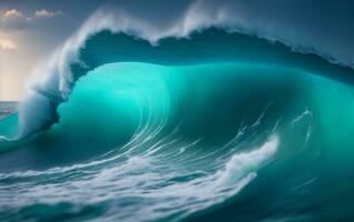 éclaboussure bleu vague dans le mer, génératif ai illustration. photo