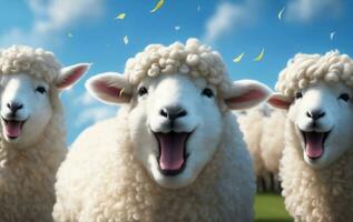 une en riant marrant content mouton, génératif ai illustration. photo