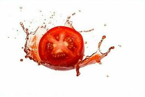 tomate éclabousser jus découpé en tranches. produire ai photo
