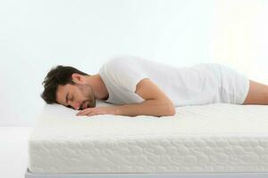 homme en train de dormir matelas. produire ai photo