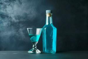 bleu cocktail bouteille boire. produire ai photo