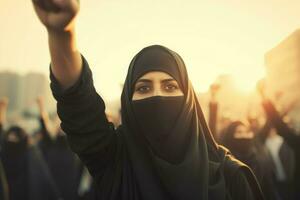 arabe femme protester portrait. produire ai photo