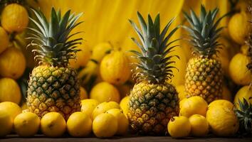 Jaune ananas fruit bannière Contexte. ai généré photo