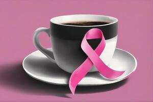 un ai généré image Sein cancer rose ruban sur noir café tasse photo