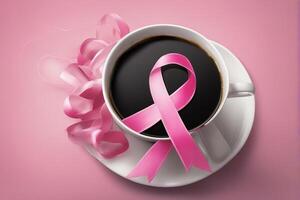 un ai généré image Sein cancer rose ruban sur noir café tasse photo