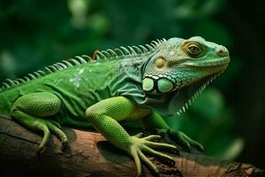 vert iguane forêt reptile. produire ai photo