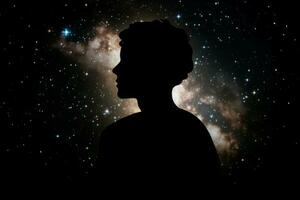 silhouette homme galaxie ciel. produire ai photo