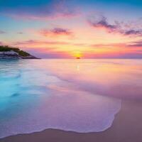une tranquille plage avec le coucher du soleil ai généré photo