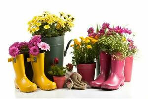 fleurs des pots caoutchouc bottes. produire ai photo