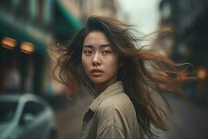 asiatique femmes rue. produire ai photo