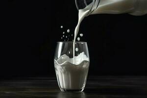 Lait versé verre frais. produire ai photo