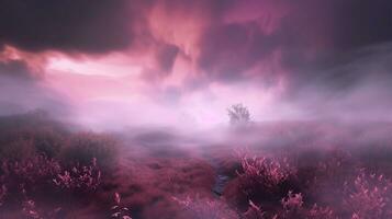 rêveur rose, magenta, et violet brouillard sur mystérieux Contexte ai généré photo