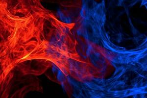 ardent rouge et électrique bleu flammes contraste sur une noir toile. ai généré photo