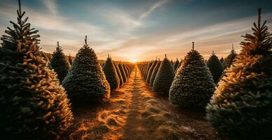 Noël arbre croissance dans une garderie près le forêt. des arbres pour le vacances. fermer coup - ai généré image photo