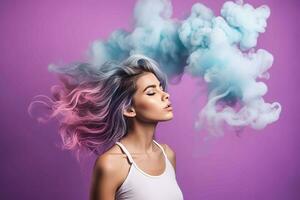 femme nuage fumée. produire ai photo