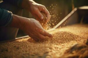 agriculteur grain blé. produire ai photo